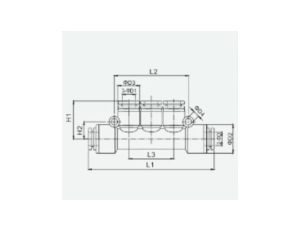 Rozdzielacz pneumatyczny wtykowy wielosegmentowy do węża 2x6 mm, 3x4 mm, tworzywo sztuczne