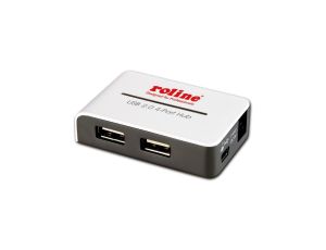 Koncentrator USB 2.0 ROLINE, czarno-biały, 4 porty, z zasilaczem