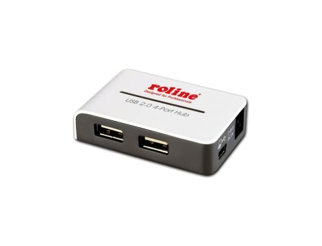 Koncentrator USB 2.0 ROLINE, czarno-biały, 4 porty, z zasilaczem