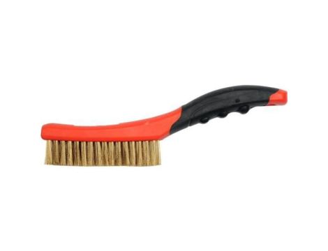 SZCZOTKA DRUCIANA 4-RZĘDOWA DRUT MOSIĄDZ, PLASTIKOWA RĄCZKA