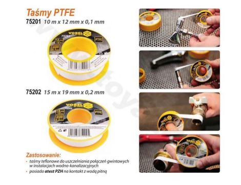 VOREL TAŚMA TEFLONOWA 12m x 12mm x 0,1mm   75201