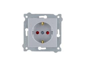 Gniazdo z uziemieniem (Schuko) 2P+E i przesłonami torów prądowych Srebrny 238/10E EXEN