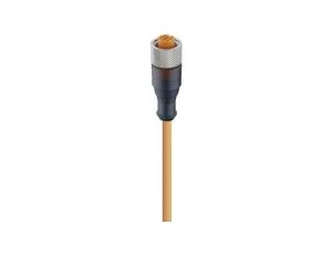 Kabel konfekcjonowany jednostronnie M12 4-pinowy złącze żeńskie proste z gwintem samoblokującym PVC pomarańczowy RKT 4-07/2 M