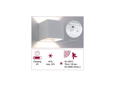 Mobilna lmapa ścienna NYARA LED z czujnikiem 2x1W góra/dół 3000K 2x165lm USB-C Aku IP44 biały / aluminium / tworzywo sztuczne - 5