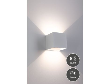 Mobilna lmapa ścienna NYARA LED z czujnikiem 2x1W góra/dół 3000K 2x165lm USB-C Aku IP44 biały / aluminium / tworzywo sztuczne - 3