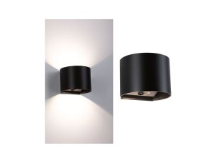 Mobilna lmapa ścienna NYORA LED z czujnikiem 2x1W góra/dół 3000K 2x165lm USB-C Aku IP44 czarny / aluminium / tworzywo sztuczne