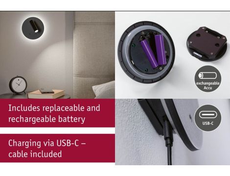 Mobilna lampa ścienna AIORA LED DIM 0,7W + backlight 0,6W 2700K 78 + 82lm USB-C Aku czarny / tworzywo sztuczne - 12