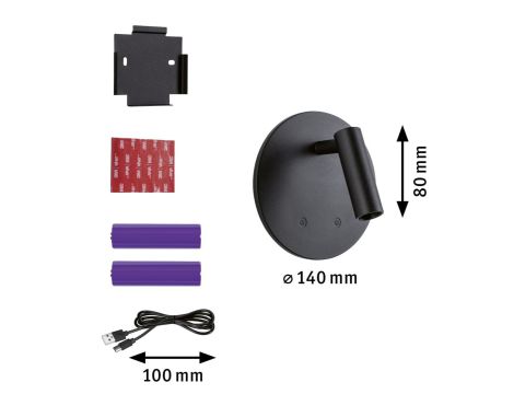 Mobilna lampa ścienna AIORA LED DIM 0,7W + backlight 0,6W 2700K 78 + 82lm USB-C Aku czarny / tworzywo sztuczne - 6