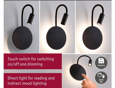 Mobilna lampa ścienna MIORA LED DIM 0,7W + backlight 0,6W 2700K 78 + 82lm USB-C Aku czarny / tworzywo sztuczne - 12