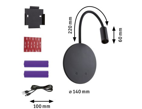 Mobilna lampa ścienna MIORA LED DIM 0,7W + backlight 0,6W 2700K 78 + 82lm USB-C Aku czarny / tworzywo sztuczne - 8