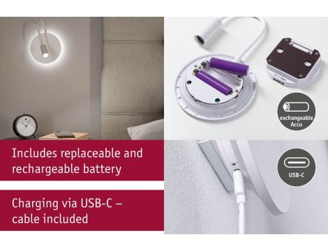 Mobilna lamapa ścienna MIORA LED DIM 0,7W + backlight 0,6W 2700K 78 + 82lm USB-C Aku biały / tworzywo sztuczne - 10