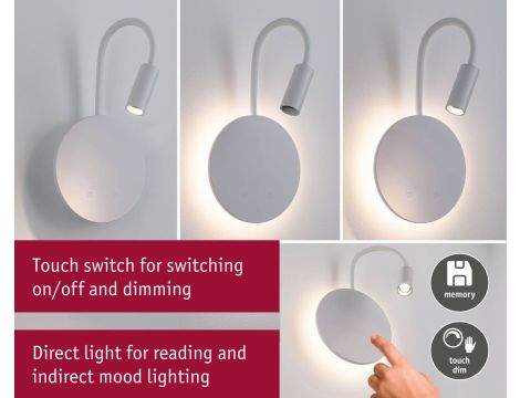 Mobilna lamapa ścienna MIORA LED DIM 0,7W + backlight 0,6W 2700K 78 + 82lm USB-C Aku biały / tworzywo sztuczne - 6