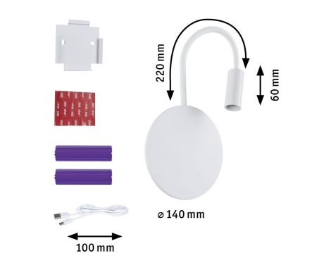 Mobilna lamapa ścienna MIORA LED DIM 0,7W + backlight 0,6W 2700K 78 + 82lm USB-C Aku biały / tworzywo sztuczne - 13