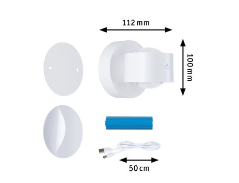 Mobilna lmapa ścienna ZORIK LED DIM 2x1,1W góra/dół 2700K 2x110lm USB-C Aku IP44 biały / tworzywo sztuczne - 15