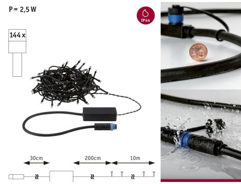 Łańcuch świetlny choinkowy YUNA Plug & Shine 12,4m 2.5W 3000K 30lm 9szt/1m IP44 24V czarny / tworzywo sztuczne - 10