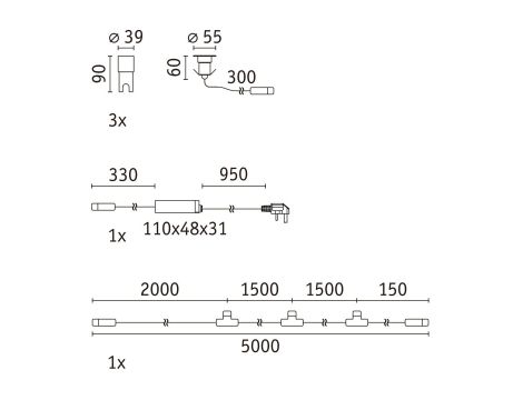 Zestaw opraw Plug & Shine FLOOR Mini LED 3x2,5W 3000K 3x250lm IP67 24V srebrny / stal / tworzywo sztuczne - 7