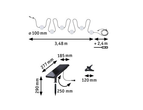 Łańcuch świetlny SOLARNY TAINA 5,8m kule średnica 10cm 6x0,6W 3000K IP67 6x60lm 3.7V biały / czarny / tworzywo sztuczne - 14