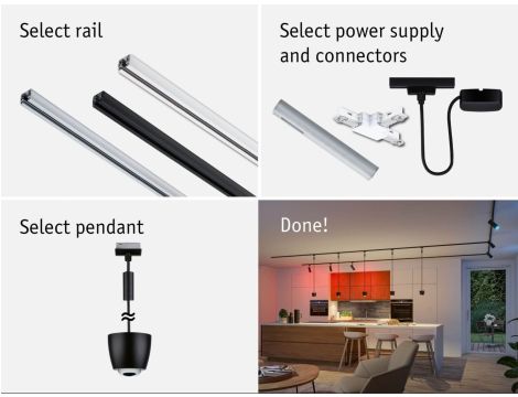 Oprawa wisząca na szynoprzewód URail SH Zigbee Tyros LED RGBW 4,5W DIM 200lm 2700 - 6500 K 230V Czarny mat / tworzywo sztuczne - 9