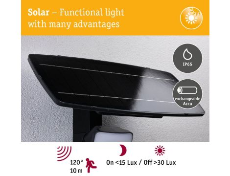 Solarna oprawa elewacyjna FLOTAS LED 6,2W z czujnikiem HF 700lm 3000K IP65 USB-C Aku antracyt / tworzywo sztuczne - 13