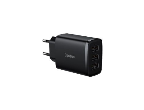 Baseus Compact ładowarka sieciowa 3x USB 17W czarny (CCXJ020101)