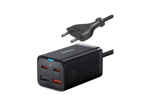Baseus GaN3 Pro szybka ładowarka sieciowa GaN 2 x USB Typ C / 2 x USB 65W PD, QC4.0+, AFC, PPS + kab