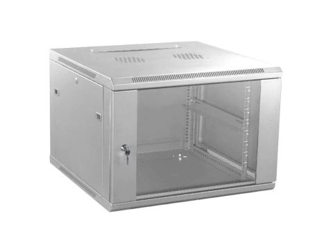Szafa wisząca RACK 19 9U 450mm drzwi metal-szkło szara GT zdejmowane boki Seria AS