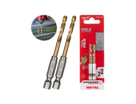 Wiertła do metalu HSS-G TiN walcowane 4x26/71,5mm Zestaw 2szt RED HEX SHOCKWAVE MILWAUKEE