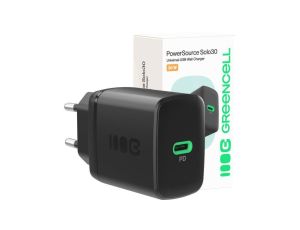 ŁADOWARKA SIECIOWA Greencell PowerSource Solo30 30W 1xUSB-C PD 3.0 QC 4.0+ czarna