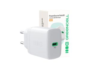 ŁADOWARKA SIECIOWA Greencell PowerSource Solo30 30W 1xUSB-C PD 3.0 QC 4.0+ biała