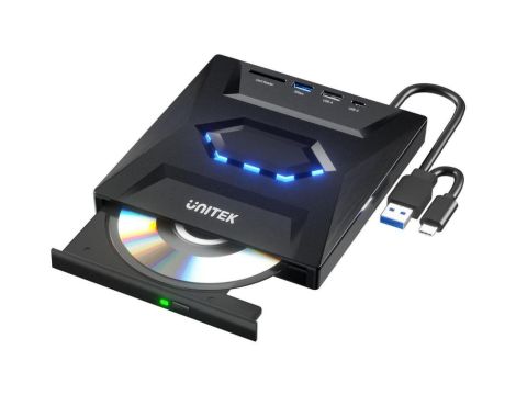 Unitek Nagrywarka zewnętrzna DVD/CD, Hub USB 5Gbps, czytnik kart SD T1037A01