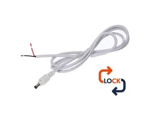 Wtyk DC 5.5x2.1 przewód biały 150cm 22awg z blokadą