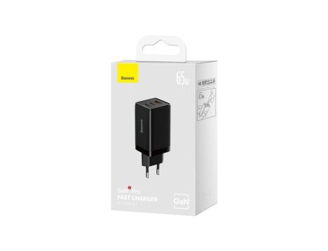 Ładowarka sieciowa Baseus GaN 5 Pro Fast Charger CCGP120201 65W 1x USB-A 2x USB-C PD 3.0 QC 4.0 + kabel USB-C