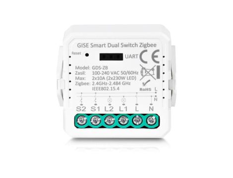 GISE Smart Podwójny moduł przekaźnikowy (bez N) Zigbee Tuya GDS-ZB-NN