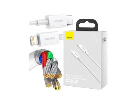 KABEL USB-C - Lightning / iPhone Baseus Superior CATLYS-A02 1m 20W PD Quick Charging BIAŁY PREMIUM
