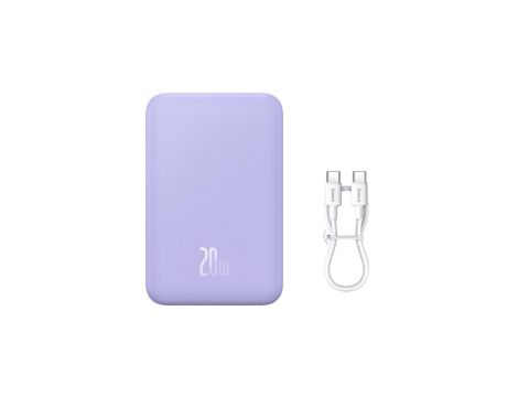 Powerbank Baseus Magnetic Mini 20000 mAh 20W - fioletowy + kabel USB-C / USB-C