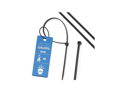 Opaska kablowa opaska zaciskowa bezhalogenowa 3,6x370 Czarna UV Opk. 100 szt. EDO777800 EDO