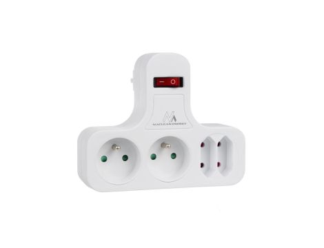 Gniazdko prądowe Maclean, Poczwórne z wyłącznikiem, Nóżką stabilizującą, Typu E, 2x2,5A, 2x16A, MCE224