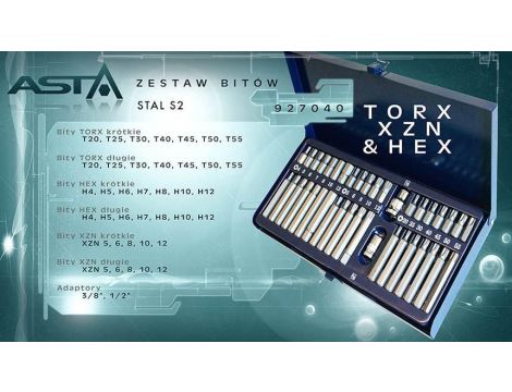 ASTA ZESTAW BITÓW 40szt. HEX SPLINE TORX + ADAPTERY