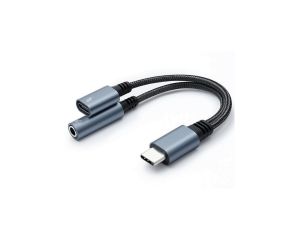 Qoltec Adapter przejściówka 2w1 USB-C USB-C Jack 3.5mm PD 15W 10cm Aluminium