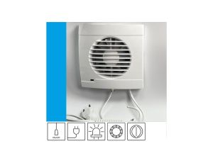 Wentylator domowy Vulkan RK100+ klapka zwrotna, przewód z wtyczką, łożysko kulkowe, kontrolka LED, fi 100 mm, kolor biały