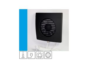 Wentylator domowy SAFIRO II 100 WP+ (LS) klapka zwrotna, przewód z wtyczą, kontrolka LED, fi 100 mm, kolor czarny