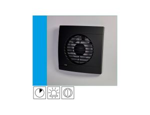 Wentylator domowy SAFIRO 100 WC+ (LS) klapka zwrotna, wyłącznik czasowy, kontrolka LED, fi 100 mm, kolor czarny