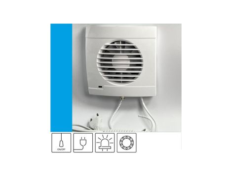 Wentylator domowy Vulkan RK100 kontrolka LED, przewód z wtyczką, łożysko kulkowe, fi 100 mm, kolor biały
