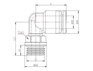 Złączka wtykowa kątowa z gwinem metrycznym M22X1,5 GZ do węża fi 10 mm, mosiądz niklowany - image 2