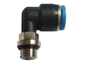 Złączka wtykowa kątowa z gwinem metrycznym M22X1,5 GZ do węża fi 10 mm, mosiądz niklowany