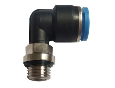 Złączka wtykowa kątowa z gwinem metrycznym M22X1,5 GZ do węża fi 12 mm, mosiądz niklowany