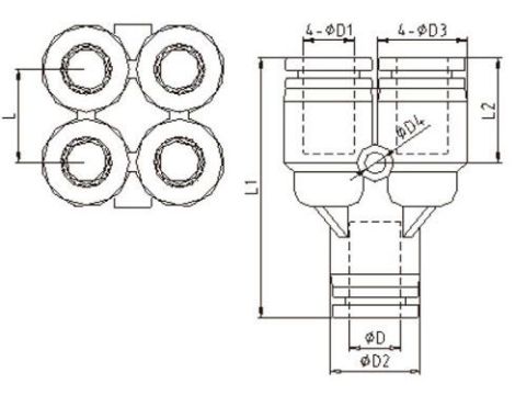 Rozgałęźnik pneumatyczny wtykowy typu Y, do węża fi 8 mm, 4x4 mm, tworzywo sztuczne - 2