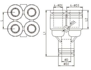 Rozgałęźnik pneumatyczny wtykowy typu Y, do węża fi 8 mm, 4x8 mm, tworzywo sztuczne - image 2