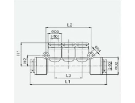 Rozdzielacz pneumatyczny wtykowy wielosegmentowy do węża 2x6 mm, 3x4 mm, tworzywo sztuczne