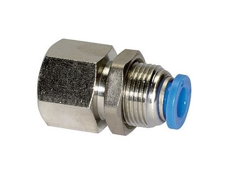 Złączka pneumatyczna wtykowa grodziowa R 1/2 GW do węża fi 10 mm, mosiądz niklowany